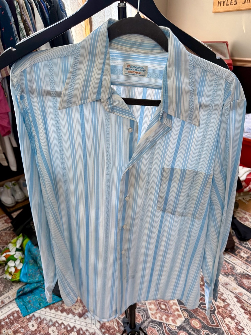 Vintage Light Blue Striped Button-Up Shirt